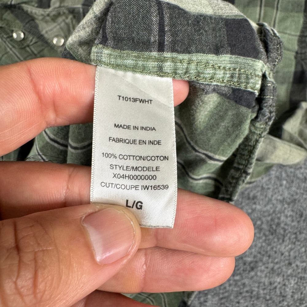 Guess Button Down Mens Size L Green Plaid Western Pearl Snap Cotton Long Sleeve - Picture 6 of 8